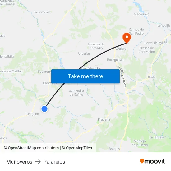 Muñoveros to Pajarejos map
