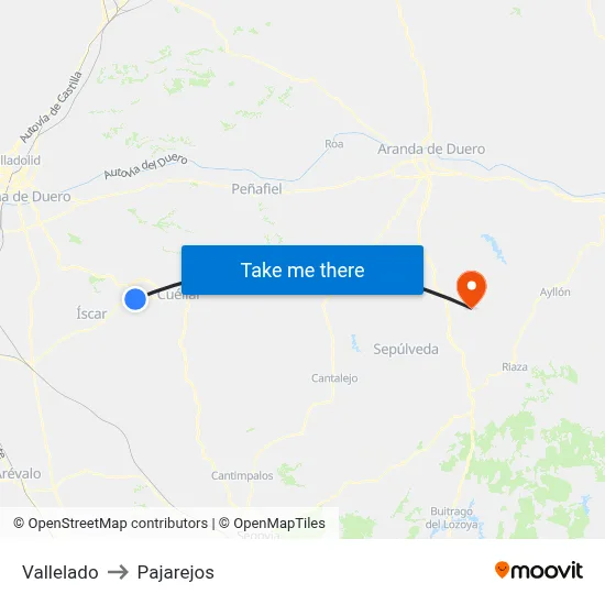 Vallelado to Pajarejos map