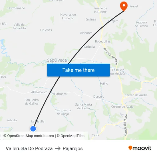 Valleruela De Pedraza to Pajarejos map