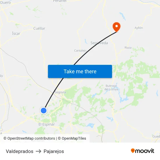 Valdeprados to Pajarejos map