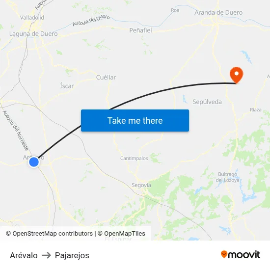 Arévalo to Pajarejos map