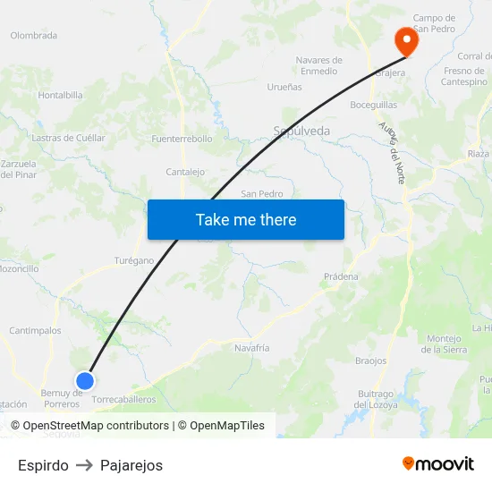 Espirdo to Pajarejos map