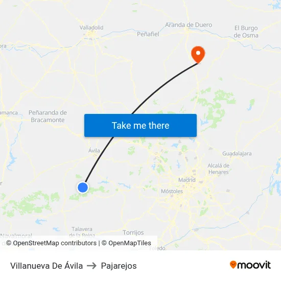 Villanueva De Ávila to Pajarejos map