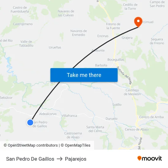 San Pedro De Gaíllos to Pajarejos map