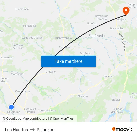 Los Huertos to Pajarejos map