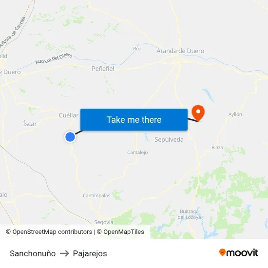 Sanchonuño to Pajarejos map