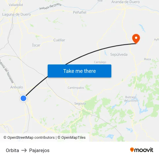 Orbita to Pajarejos map