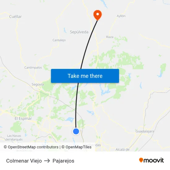 Colmenar Viejo to Pajarejos map