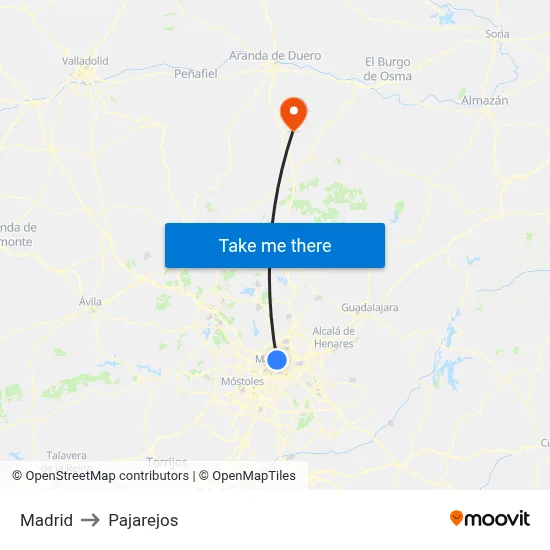 Madrid to Pajarejos map