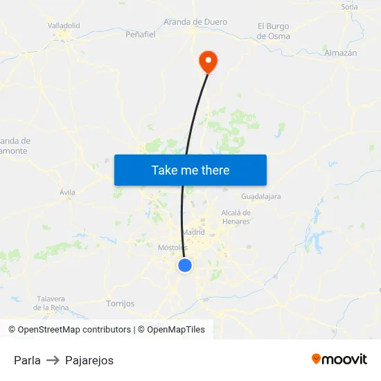 Parla to Pajarejos map