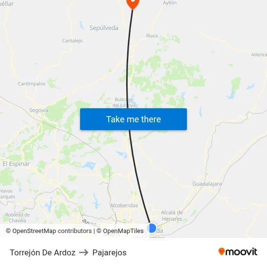 Torrejón De Ardoz to Pajarejos map