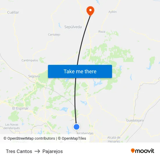 Tres Cantos to Pajarejos map