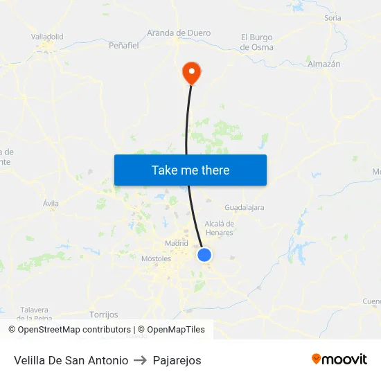 Velilla De San Antonio to Pajarejos map