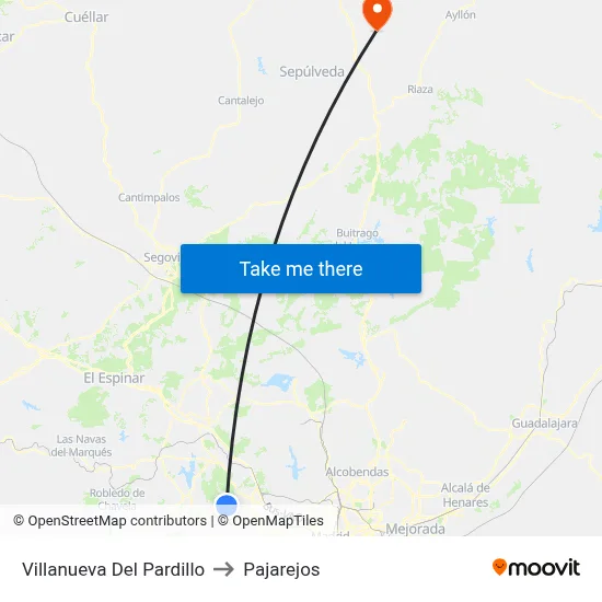 Villanueva Del Pardillo to Pajarejos map