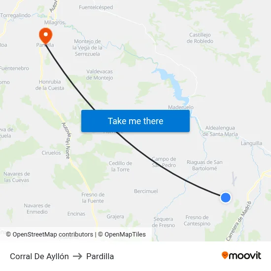 Corral De Ayllón to Pardilla map