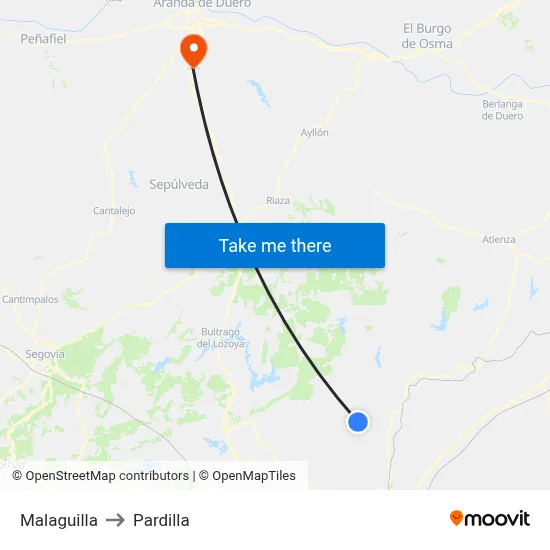 Malaguilla to Pardilla map