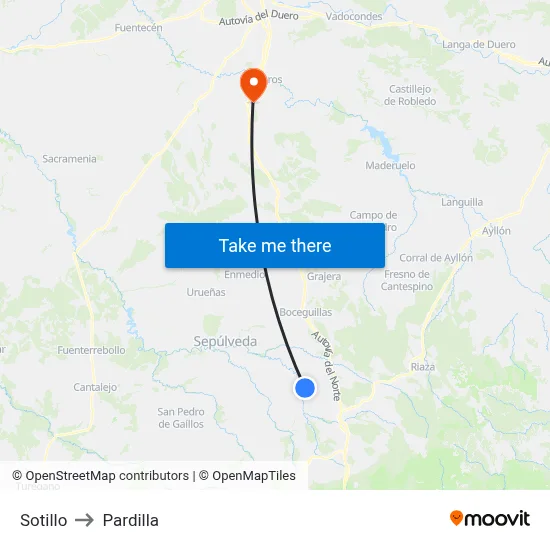 Sotillo to Pardilla map