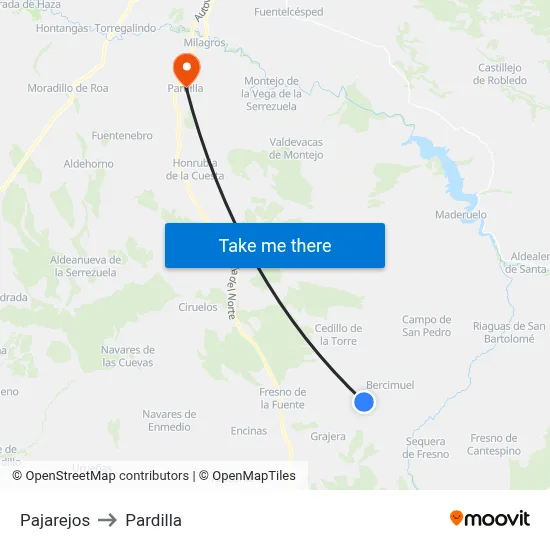 Pajarejos to Pardilla map