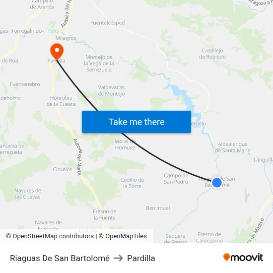 Riaguas De San Bartolomé to Pardilla map