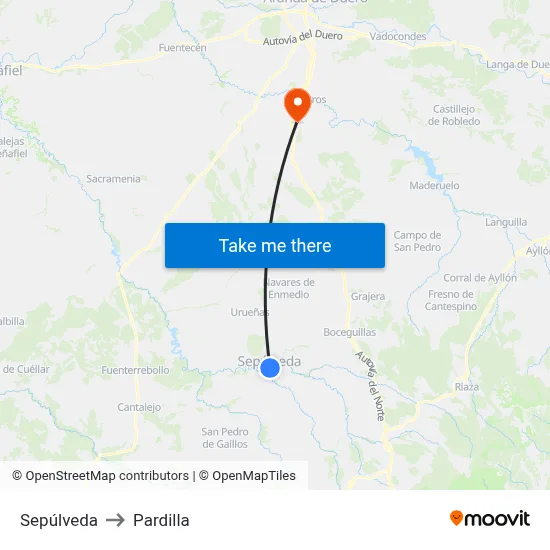 Sepúlveda to Pardilla map