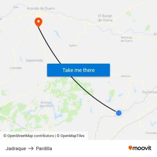 Jadraque to Pardilla map