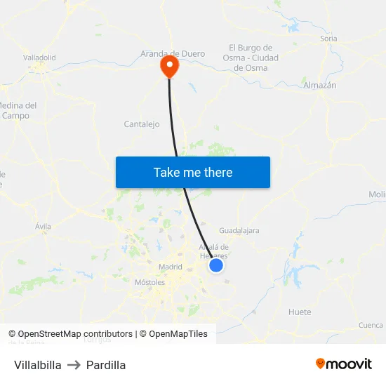 Villalbilla to Pardilla map