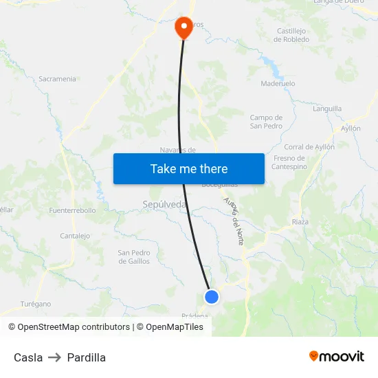 Casla to Pardilla map