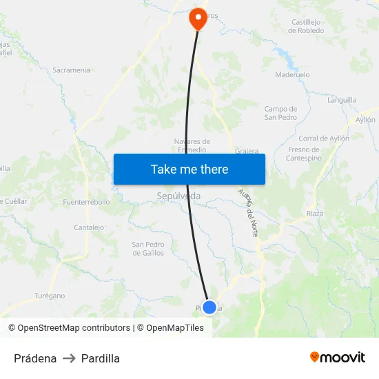 Prádena to Pardilla map