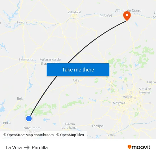 La Vera to Pardilla map