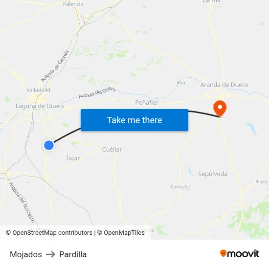 Mojados to Pardilla map
