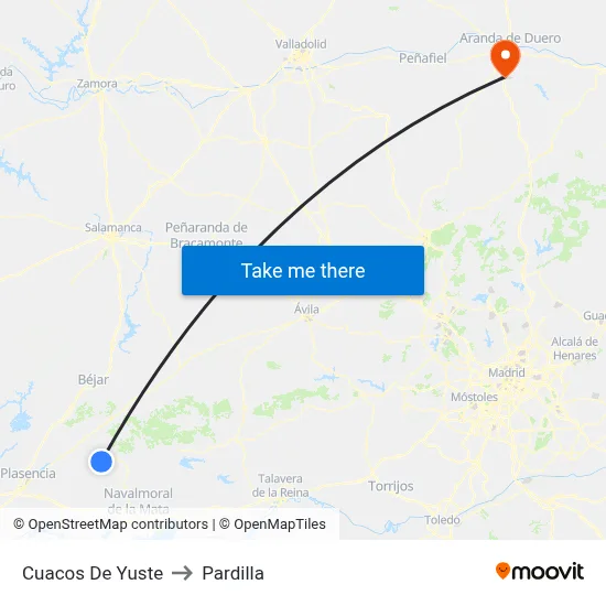 Cuacos De Yuste to Pardilla map
