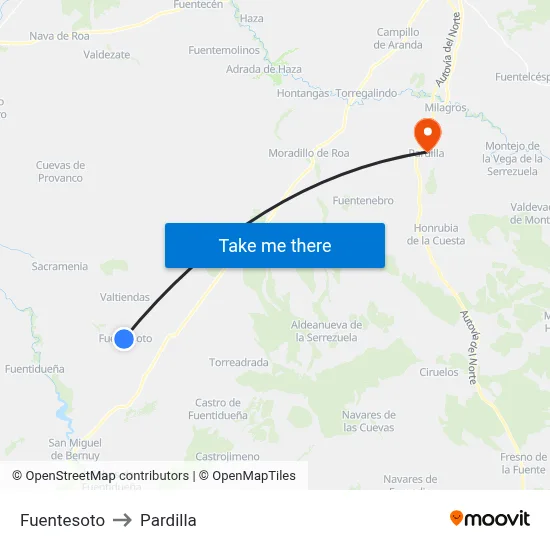 Fuentesoto to Pardilla map