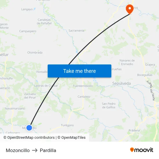 Mozoncillo to Pardilla map
