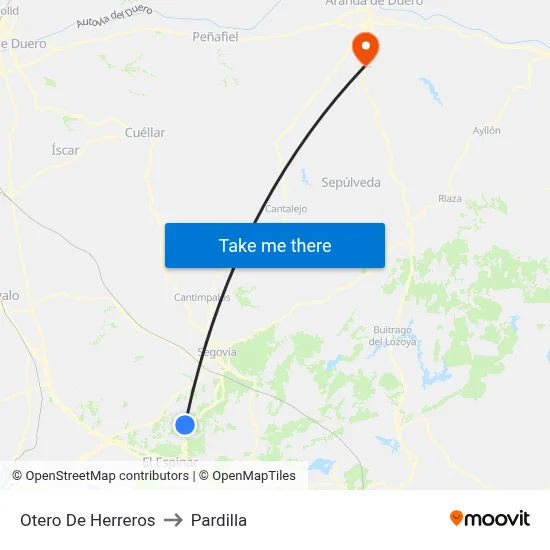 Otero De Herreros to Pardilla map
