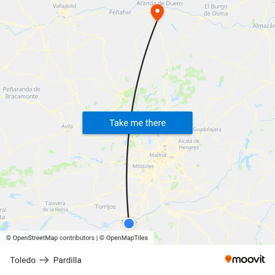 Toledo to Pardilla map