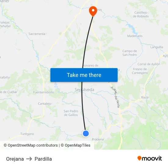 Orejana to Pardilla map