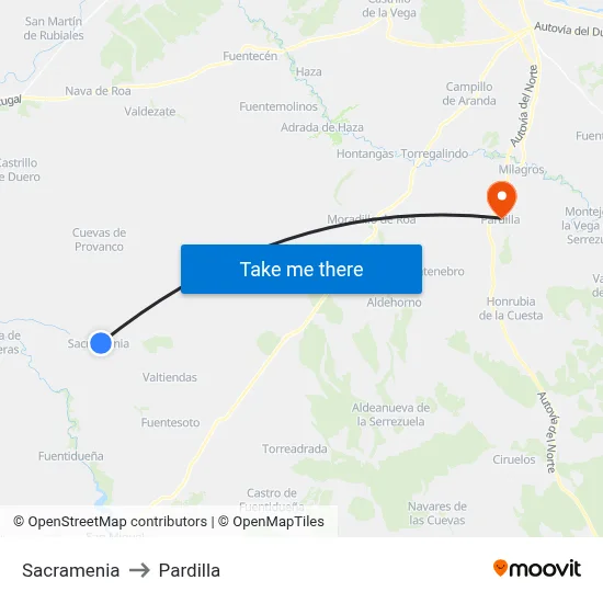 Sacramenia to Pardilla map