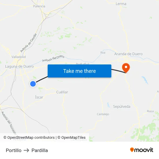 Portillo to Pardilla map
