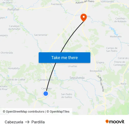 Cabezuela to Pardilla map