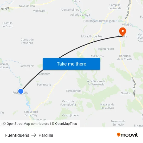 Fuentidueña to Pardilla map