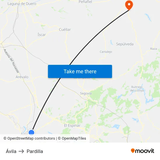 Ávila to Pardilla map