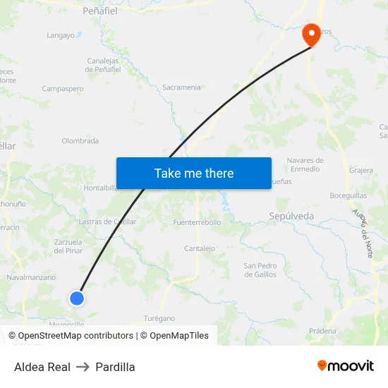 Aldea Real to Pardilla map