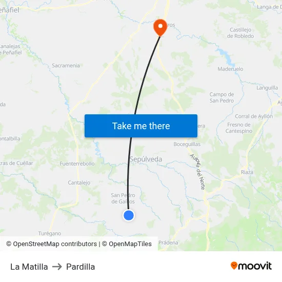 La Matilla to Pardilla map