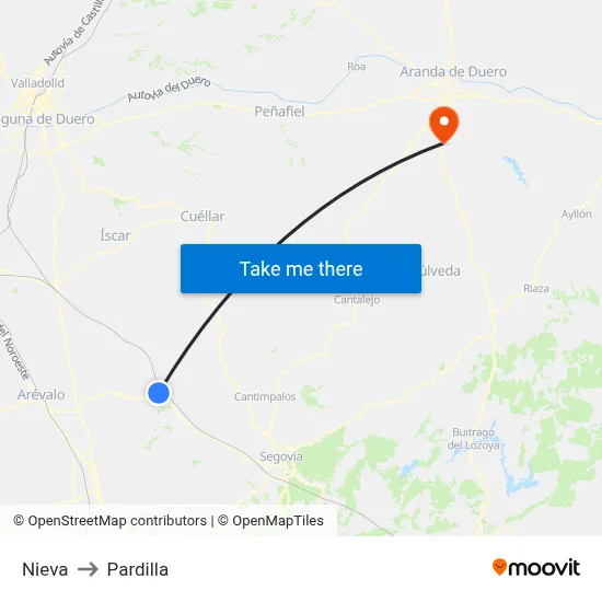 Nieva to Pardilla map