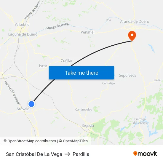 San Cristóbal De La Vega to Pardilla map