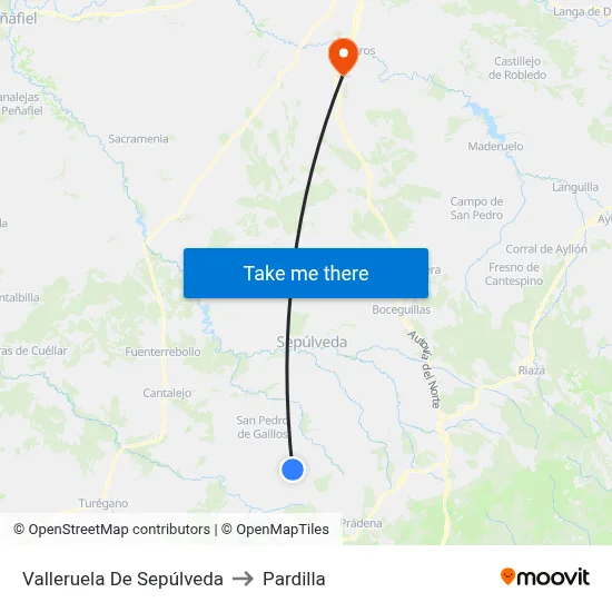 Valleruela De Sepúlveda to Pardilla map