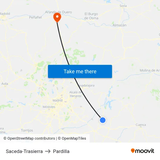 Saceda-Trasierra to Pardilla map