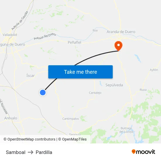Samboal to Pardilla map