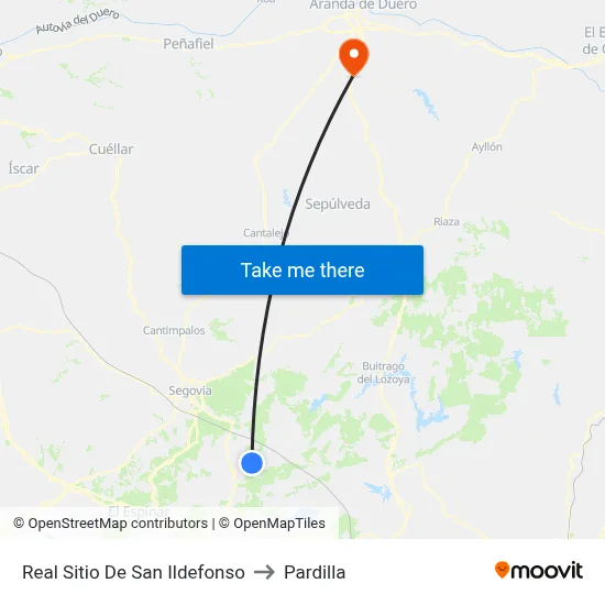 Real Sitio De San Ildefonso to Pardilla map