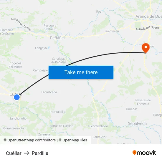 Cuéllar to Pardilla map
